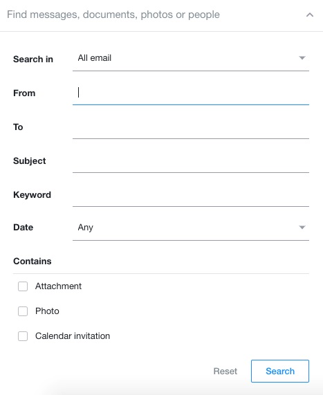 Advanced search features of Yahoo Mail