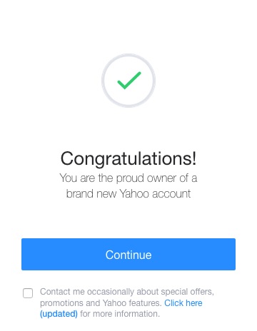 Yahoo Mail Sign Up Congratulation