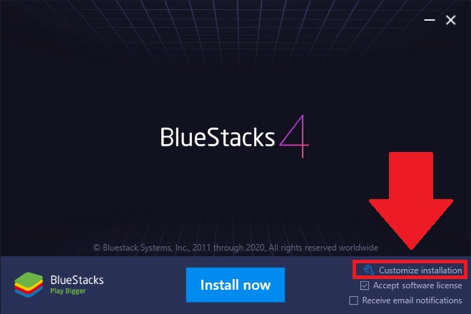 Installation of Bluestacks emulator
