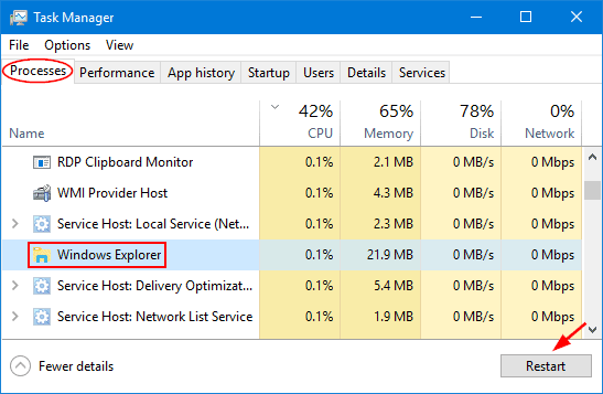 Restart File Explorer or Windows