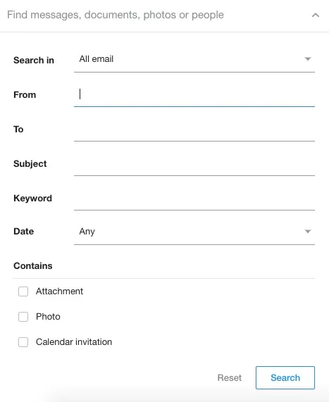 Advanced search features of Yahoo Mail