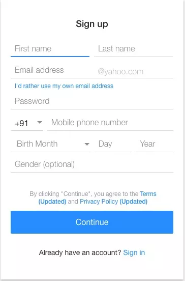 Yahoo Mail Sign Up 1