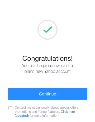 Yahoo Mail Sign Up Congratulation