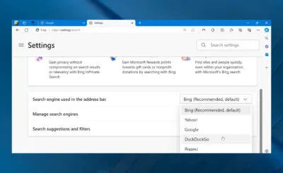 Change Default Search Engine To Google in Windows 10 Edge Browser